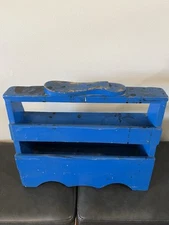 Antique Wooden Shoe Shine Box Valet Bench Cobblers Shoes Vibrant Blue Country