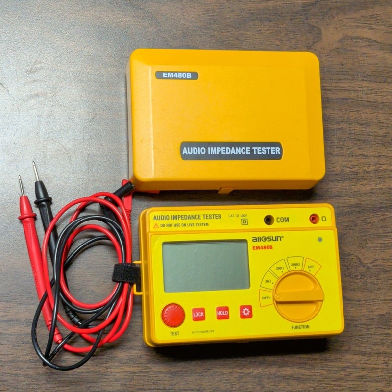 Allosun EM480B Audio Impedance Tester Ohmmeter 20Ω-2000Ω 100V w/ Case & Leads