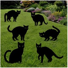 Set of 6 Spooky Black Cat Signs with Sturdy Stakes for Outdoor Halloween Decor