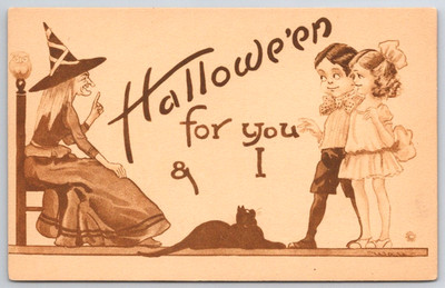Halloween BERGMAN BE1 #6 p30 A/S Wall For You & I Children Witch Cat Postcard