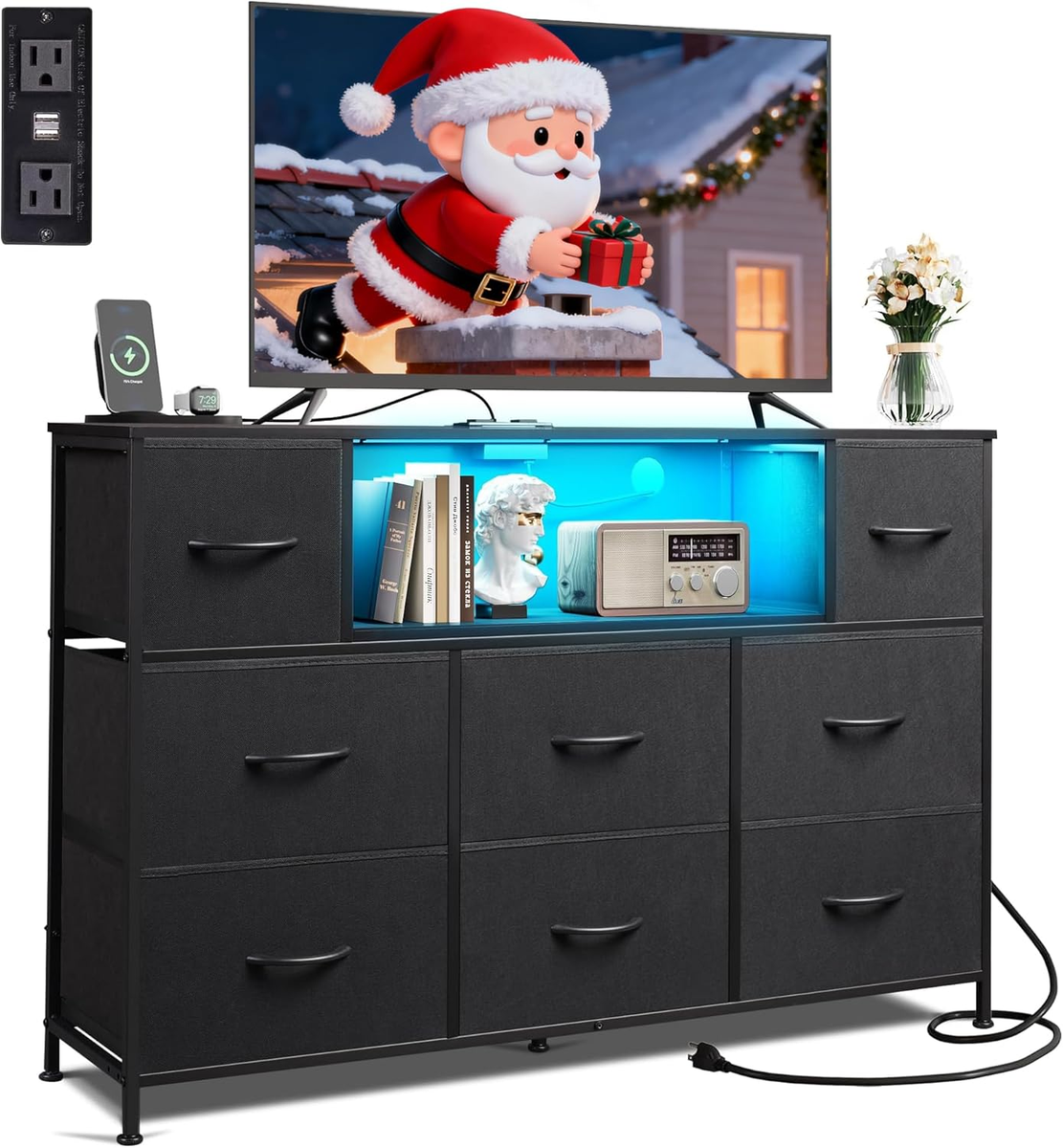 Black Dresser TV Stand for 45, 50, 55 Inch TV, Entertainment Center with LED Lig | eBay Black Dresser TV Stand for 45, 50, 55 Inch TV, Entertainment Center with LED Lig | eBay