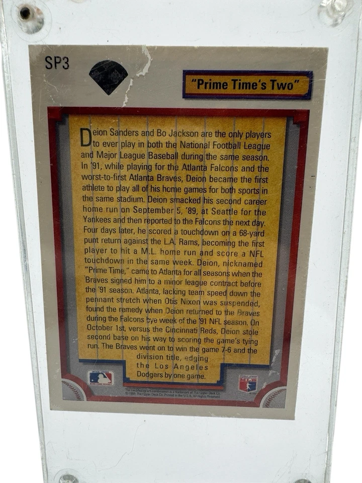 Upper Deck SP3 1992 Prime Time’s Two Deion Sanders Bo Jackson - sin clasificar Foto 2 de 4