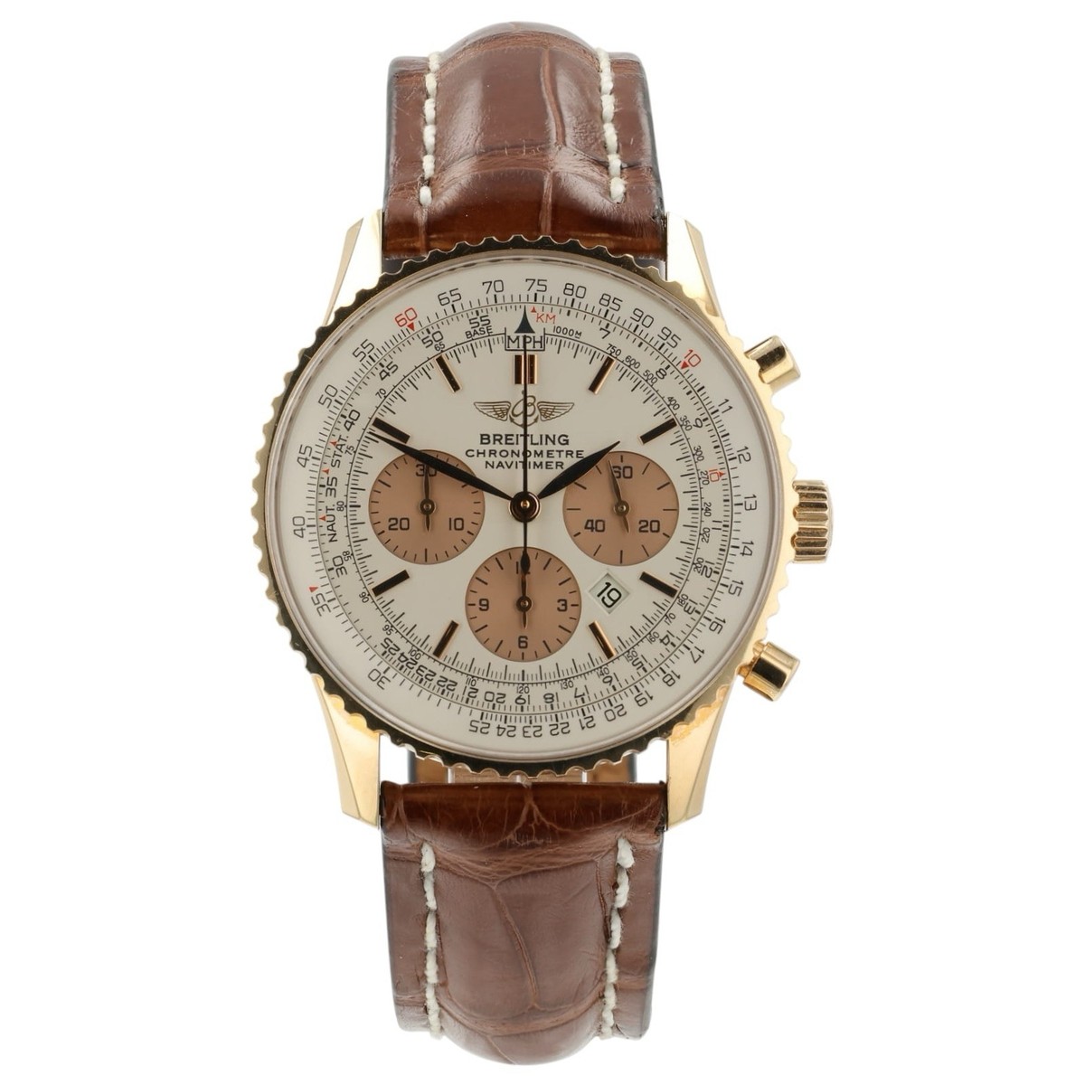 Breitling Navitimer Silver Dial 18k Rose Gold 38mm Automatic Men’s Watch R41380