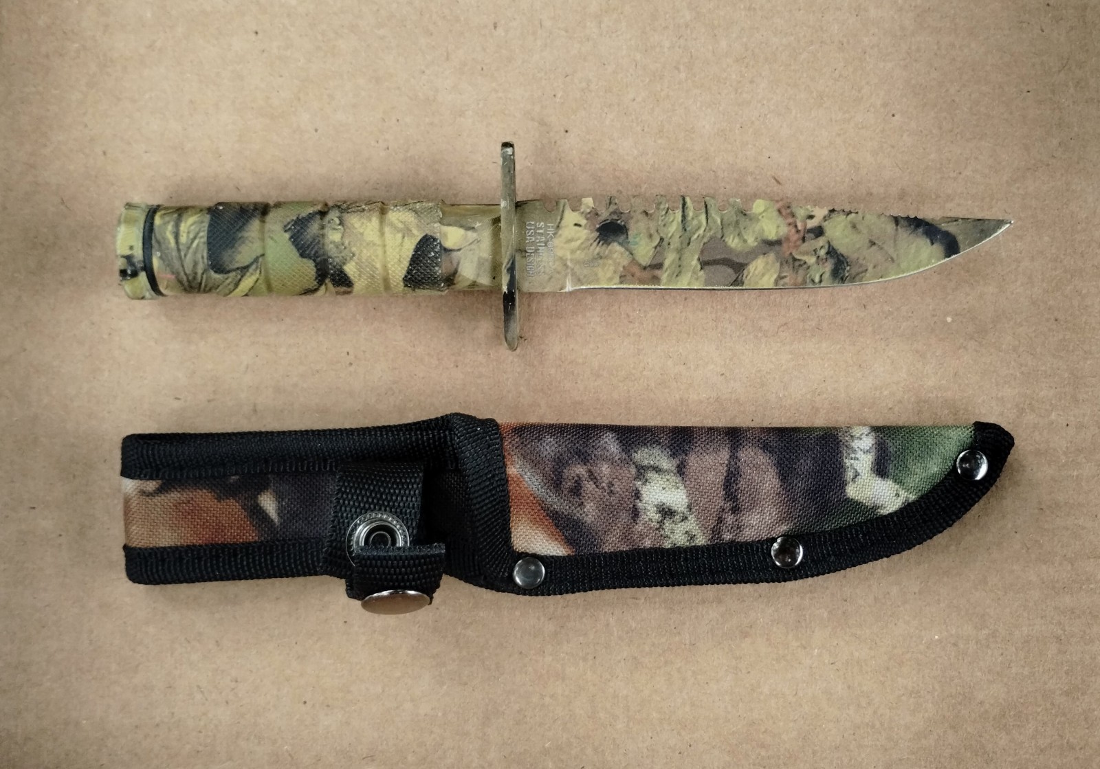Forest Camo 8.5" Fixed Blade Survival Knife Aluminum Handle Compass Camping Kit