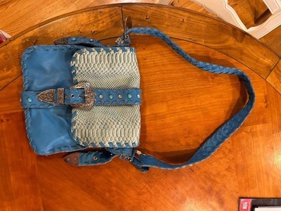 Charm and Luck Blumarine turquoise 100% leather studded crossbody messenger bag