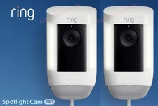 2 Pack Ring Spotlight Cam Pro Wi-Fi Wired Plug-In Outdoor Security Camera White
