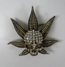 Heavy Metal Skull Belt Buckle Studded Clear Rhinestones