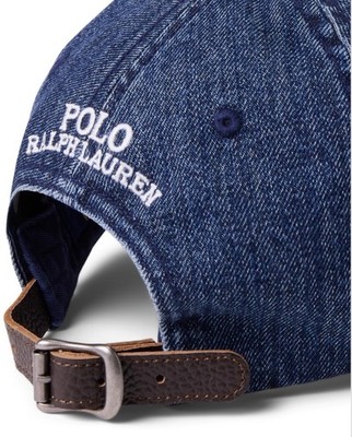 POLO Ralph Lauren Men's Classic Blue Denim Leather Strap Hat Ball
