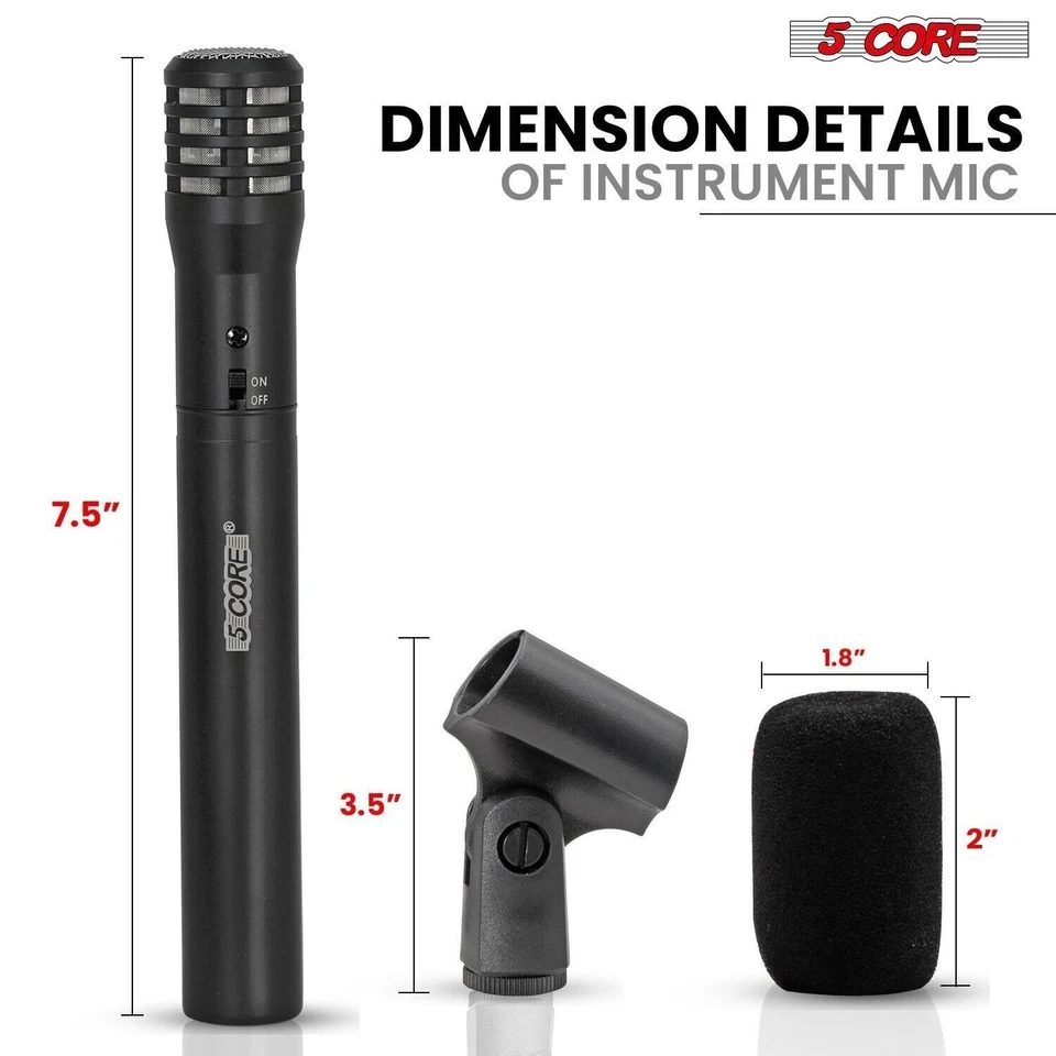 5Core Instrument Microphone Professional XLR Cardioid Pencil Stick Condenser Mic - Image 4 of 4