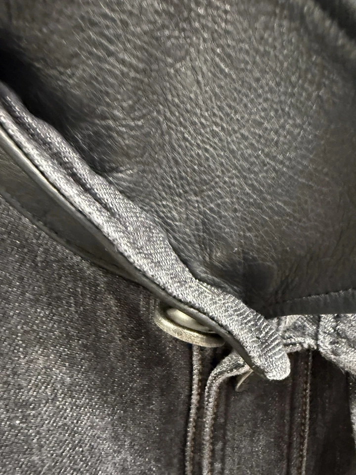 Z Zegna Denim Jean Estilo Bomber Chaqueta Cuero Cuello Respaldo XL Gris Foto 4 de 4