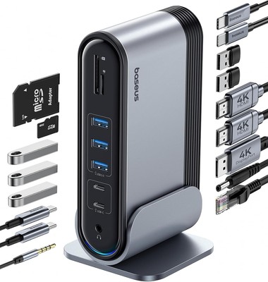 Baseus 17-in-1 Docking Station, Laptop Station 3 Monitors with black 