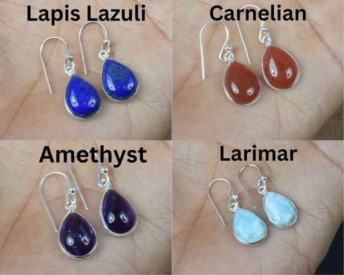 925 Solid Sterling Silver Green Onyx,Garnet Multi Stone Hook Earring Ji760 - Picture 2 of 81