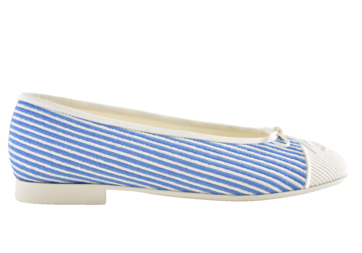 Chanel 24S Blue White Pinstripe Stripe CC Logo Bow Ballet 