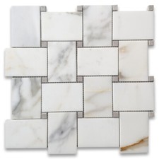 G663XP Calacatta Gold Marble Basketweave Mosaic Tile Cinderella Gray Polished
