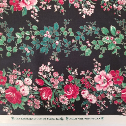 Joan Kessler Concord Floral Roses Black Chintz 3 Yards Estate Sale - Picture 2 of 3