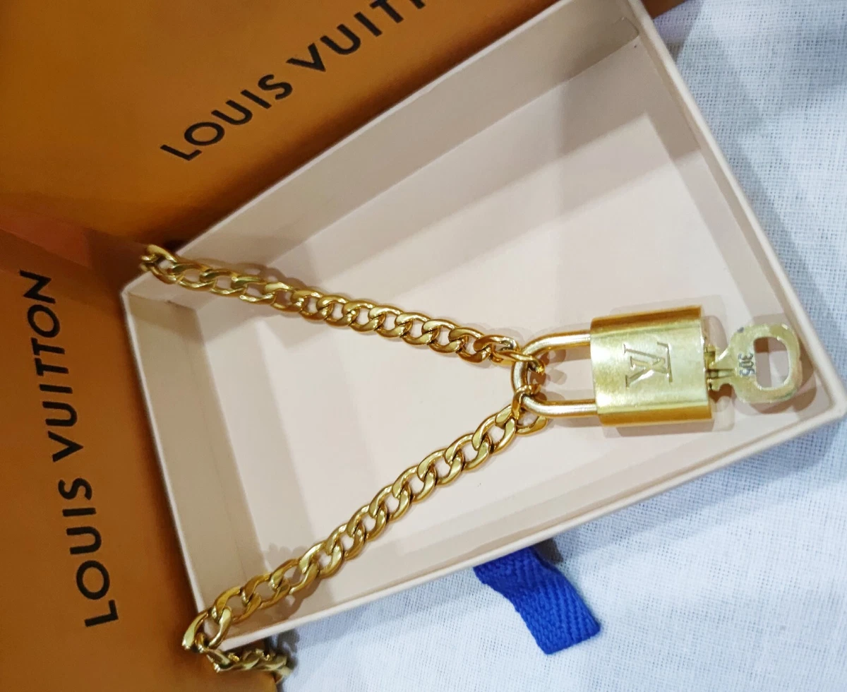 Louis Vuitton Authentic Padlock Cuban Link Necklace Lock & Key