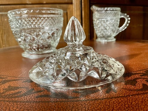 Vintage Anchor Hocking Wexford Cream Pitcher Sugar Bowl Diamond Square Cut Glass - Picture 17 of 19