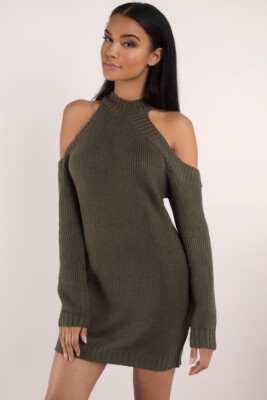 TOBI Half Thought Chunky Knit Cold Shoulder Sweater Dress in Olive S | eBay TOBI Half Thought Chunky Knit Cold Shoulder Sweater Dress in Olive S | eBay