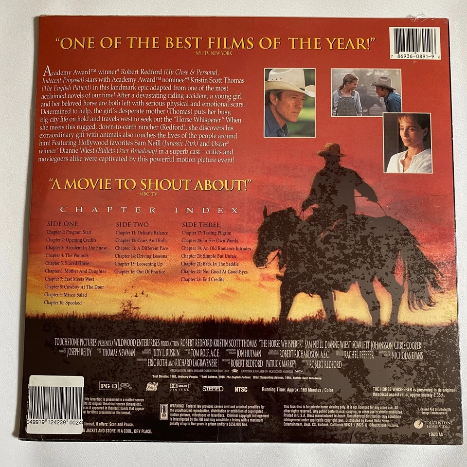 THE HORSE WHISPERER laserdisc Robert Redford BRAND NEW & SEALED Foto 2 de 2