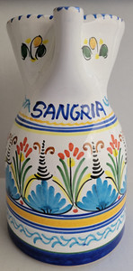 VINTAGE 2 QT TERRA COTTA SANGRIA HAND PAINTED JUG PITCHER 10" SPAIN