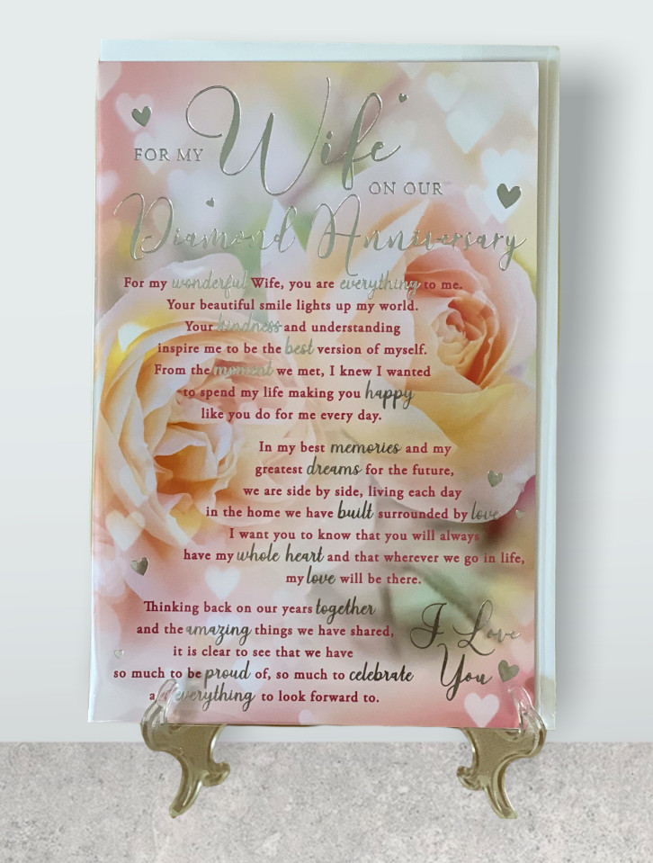 Diamond Wedding Anniversary Card Wife Foil Finish 60 years Party