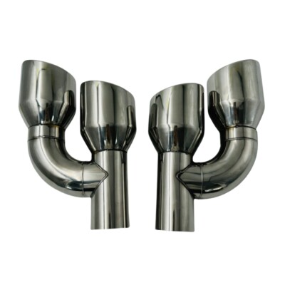 Pair Offset 2.5'' In Quad 4'' Out Dual Wall Exhaust Tips Stainless Steel