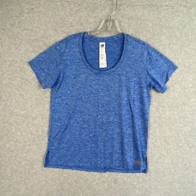 New Balance Top Womens Small Blue Heather Scoop Neck Short Sleeve Stretch Tee