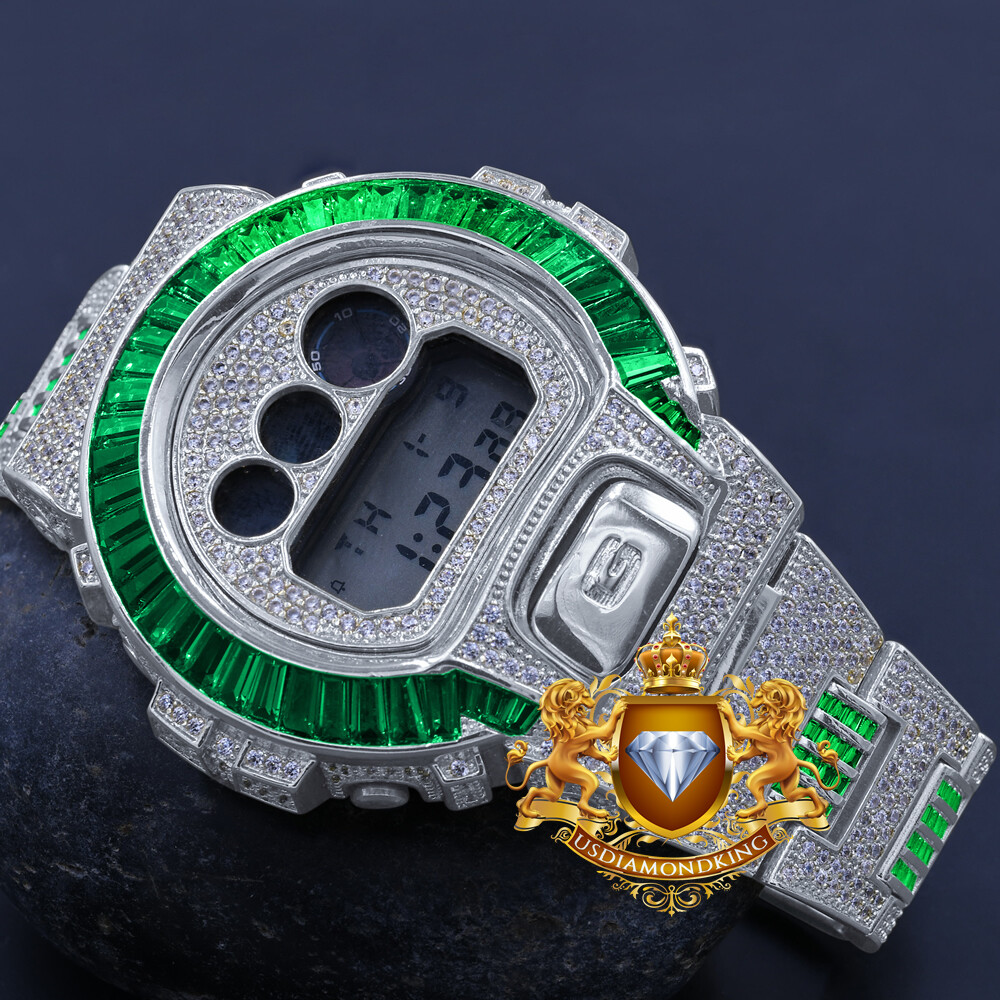 Baguette Green Emerald White Gold Casio G Shock Authentic DW Baguette Green Emerald White Gold Casio G Shock Authentic DW