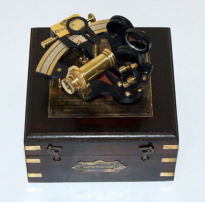 Nautical 4 Inch Brass Sextant Navigation Pocket With Wooden Box Golden Finish