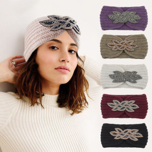 Turban Knitted Headwrap Crystal Rhinestone Headband Winter Ear Warmer Hairband ^ - Photo 1 sur 31