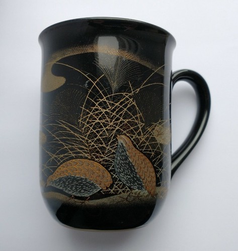 Otagiri Coffee Cup Quail Pattern Mug, Black Gold Trim, Made in Japan. - Picture 8 of 10