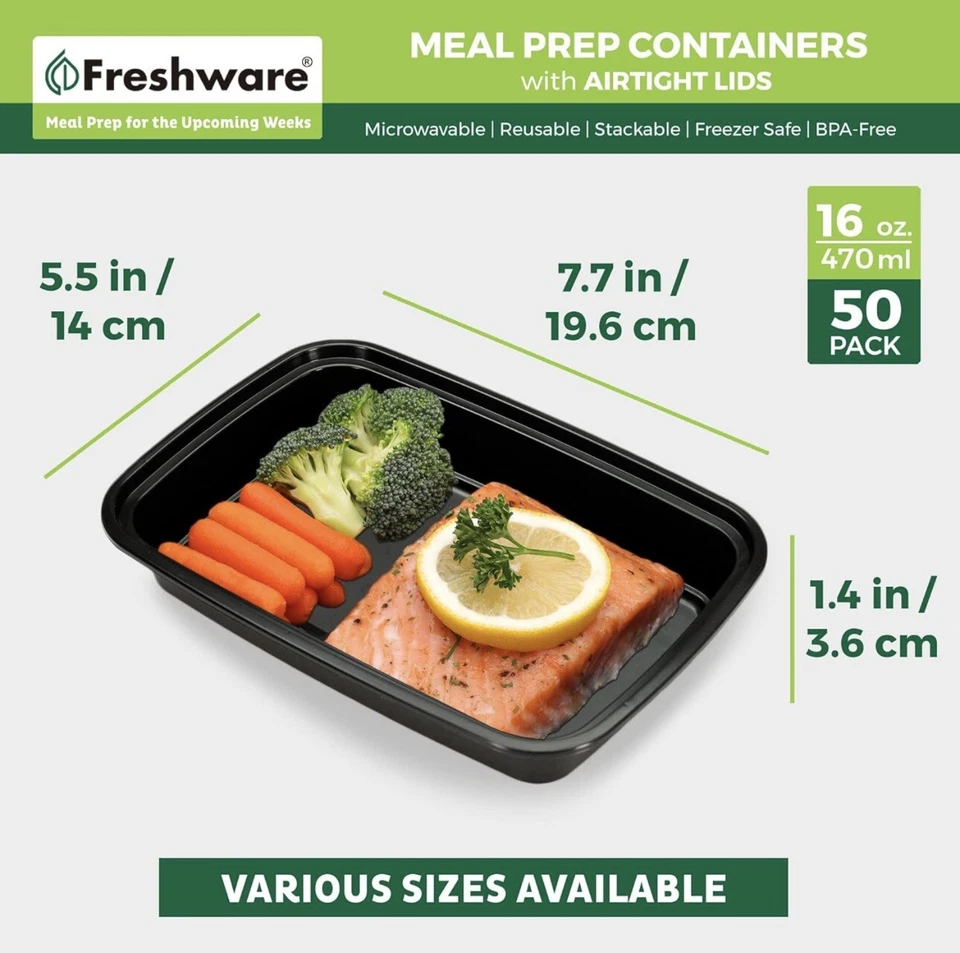Freshware Meal Prep Containers 50 PCs With Lids 16 Oz Each  - Image 3 of 3