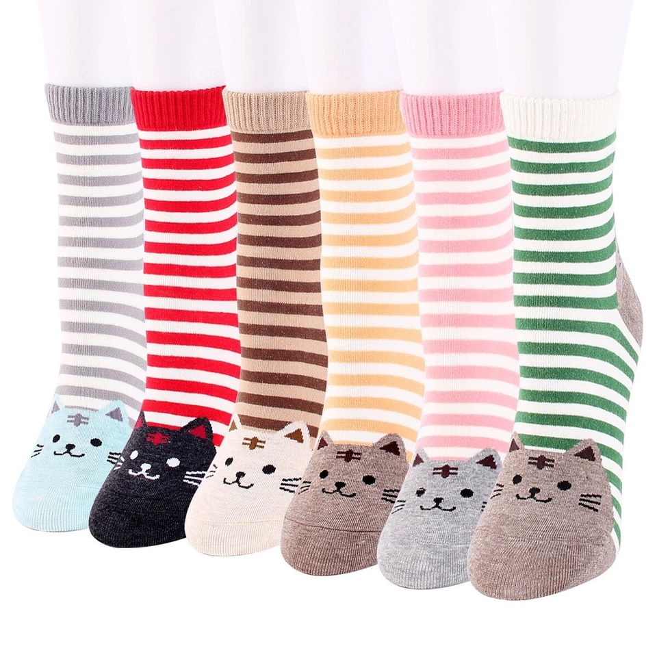 Cat Kitty Socks Striped Cute Gift Christmas stocking Cotton UK Seller - Image 2 of 4