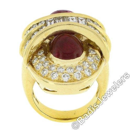 18K Gold 13.50ctw GIA Oval Cabochon Dual Ruby w/ Diamond Elongated Cocktail Ring - Picture 6 of 11