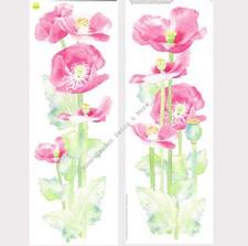 Pink WATERCOLOR POPPIES Floral Wall Decals Appliques Stickers Mural Peel  Stick