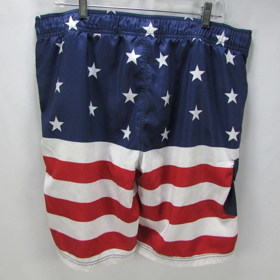 Bioworld Patriotic Swim Shorts Trunks Mens 2XL Red White Blue Flag Design Mesh - Image 2 of 4