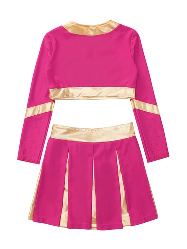 Kids Girls High School Uniform Fancy Dress Up Cheerleading Costume Long Sleeve - Picture 57 of 72
