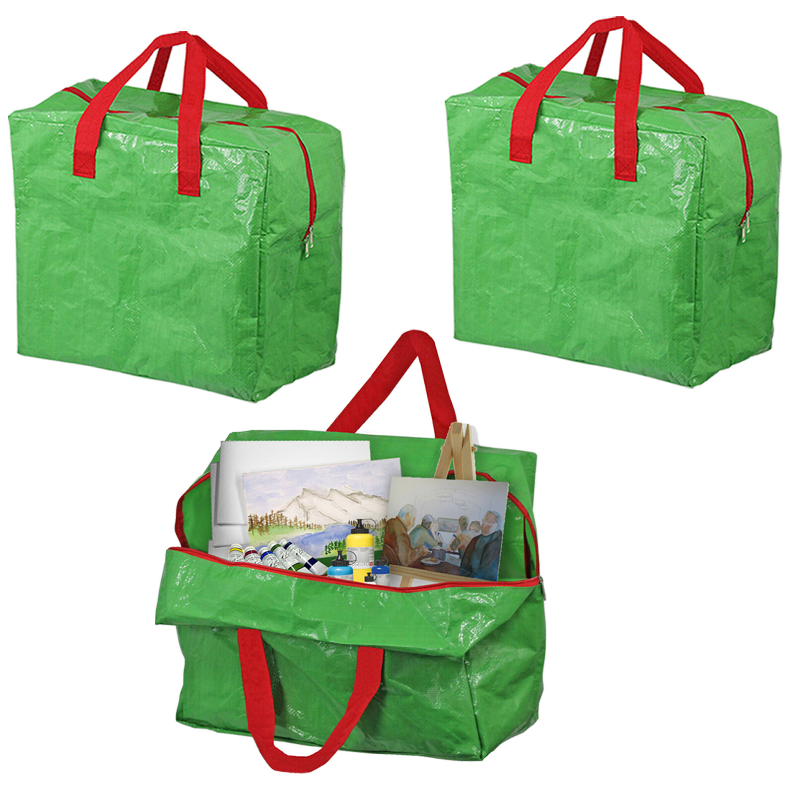 Large Arts & Crafts Storage Bag Painting Drawing Organiser Zip Green 50L x 3