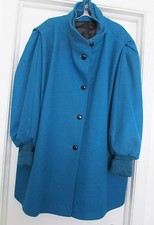 Roaman's Wool Blend Jacket Coat Dolman Ribbed Sleeve Dark Teal Blue Usa 26 Vtg