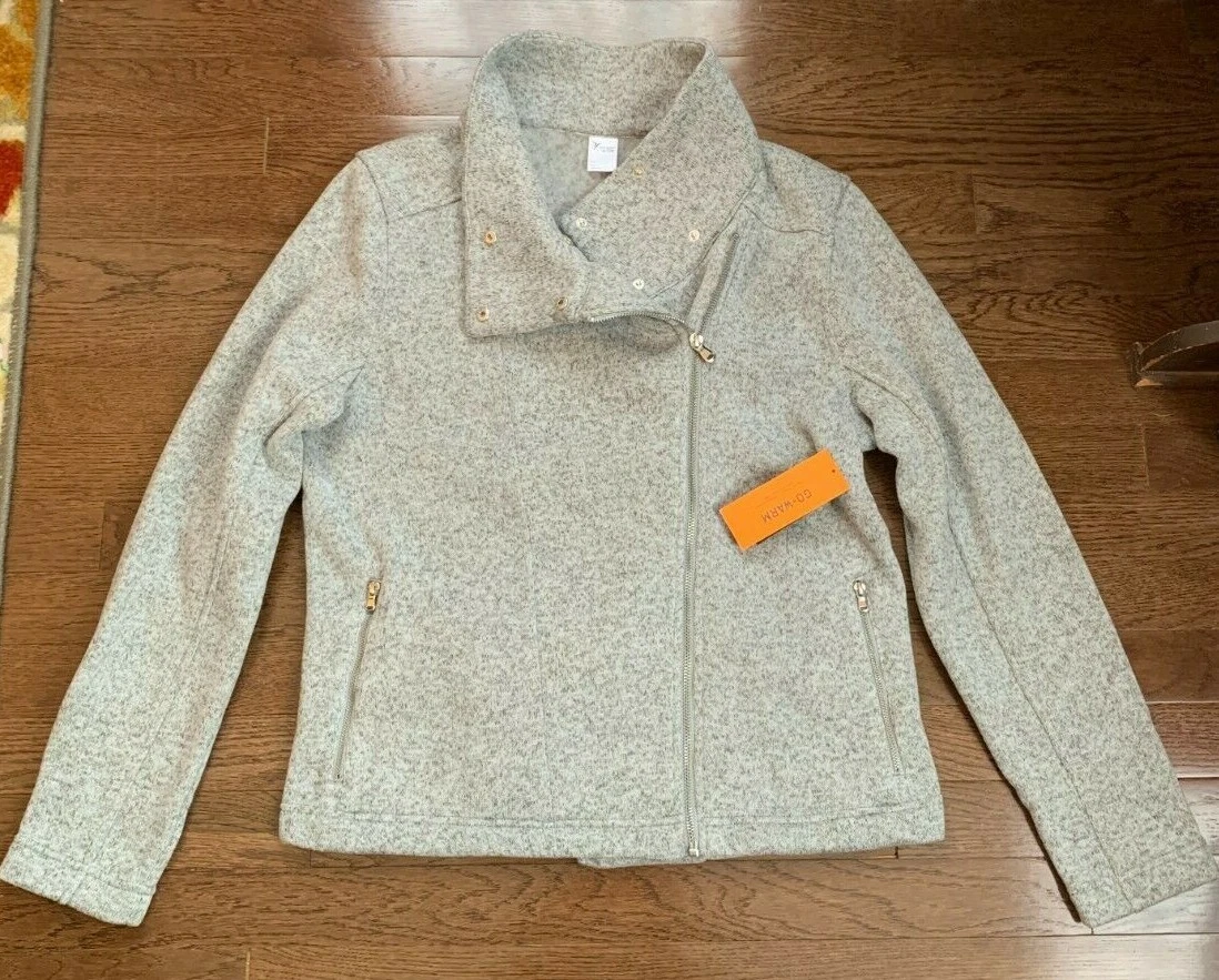 Old Navy Active women s Go Warm heather gray knit motorcycle jacket size L NWT