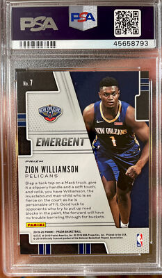 2019 Panini Prizm Silver Zion Williamson Rookie Emergent PSA 10