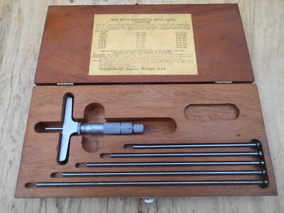 Vintage LUFKIN  DEPTH MICROMETER  , No. 513N in box  , 0-6'' , .001''