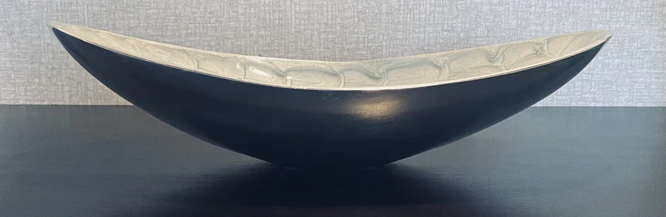 Волновая чаша ручной работы Artisan, литой алюминий с синим эмалированным волновым узором - Изображение 3 из 4