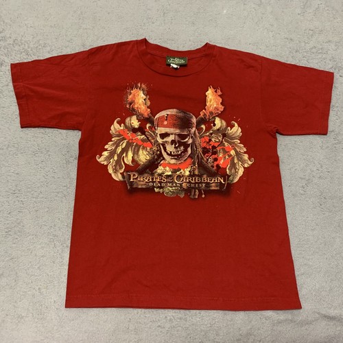 Pirates Of The Caribbean T-Shirt Disney Youth Boys Large Red Dead Man's Chest