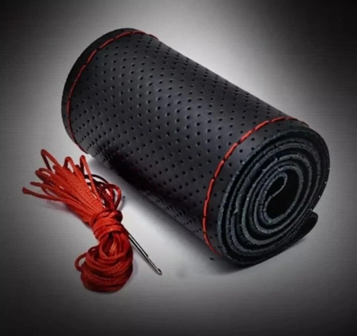 Coprivolante Nero Fai da te Filo Rosso da Cucire Pelle Cover Auto Volante 38cm  - Bild 4 von 4