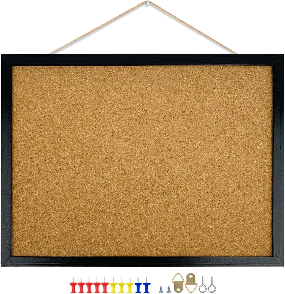 GDMINLO Black Cork Bulletin Board, 17.7 X 13.3 Inches with Oak Wood Finish Frame - Image 3 of 4