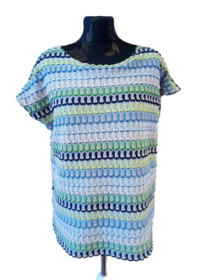 More & More, Shirt, blau, Wellenmuster, Gr. 38, Kurzarm, Unterstoff