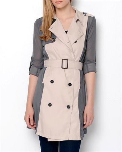 LUMIERE GREY CHIFFON SHEER PANELS TAUPE TRENCH COAT UK
