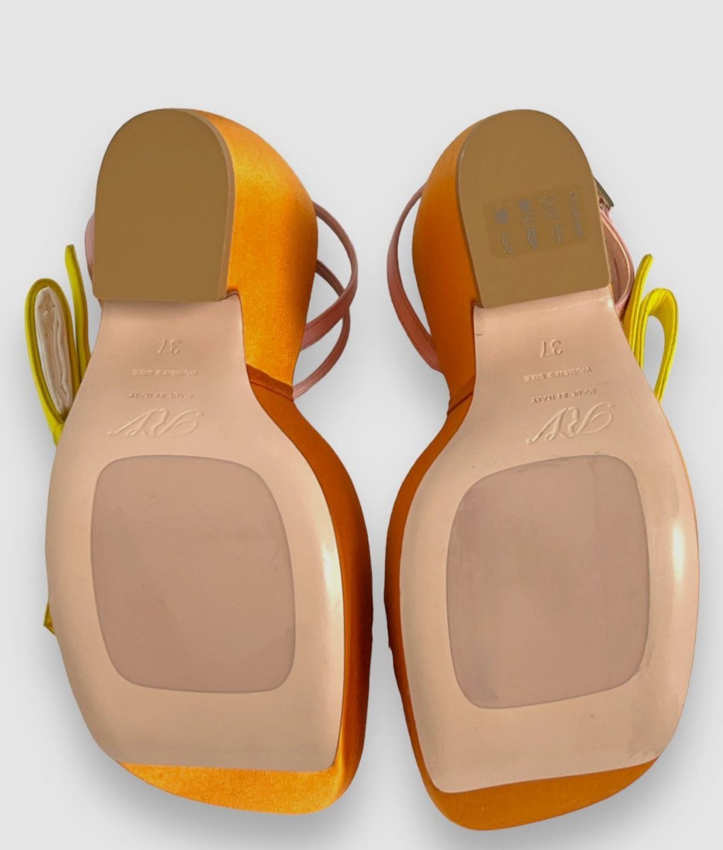“Roger Vivier” ウェッジサンダル Orange/Dots $1495 Roger Vivier Women's Orange Choc Bow Satin Platform