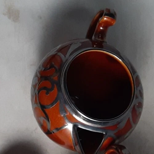 LENOX Brown Pottery Sterling Silver Overlay creamer 31/2" - Image 3 of 4